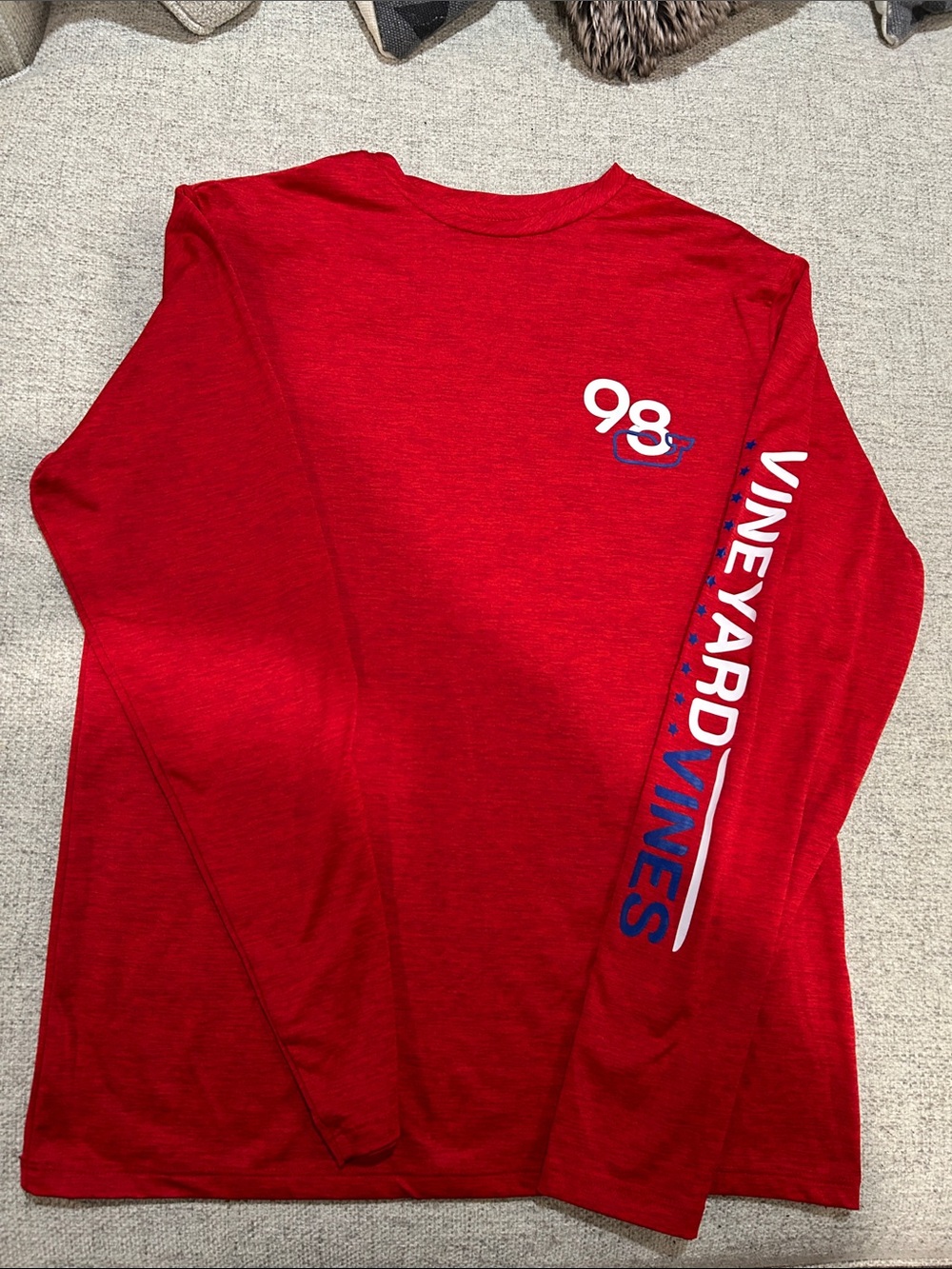 Vineyard Vines Red Long-Sleeve Graphic Tee with Sleeve Logo